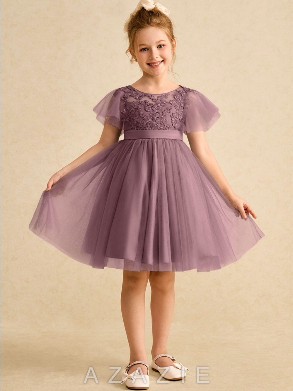Azazie - Queenie Flower Girl Dress - Vintage Mauve - Size 2